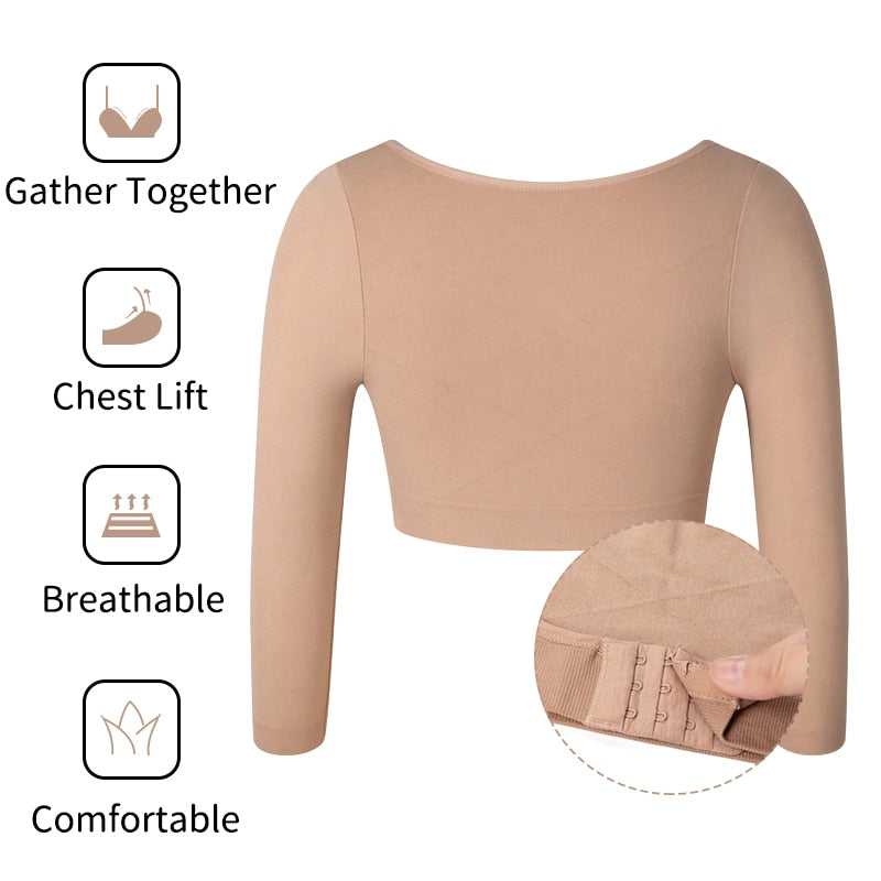 Compression Long Sleeves Women Arm Shapewear for Humpback Posture Correction and Breast Support