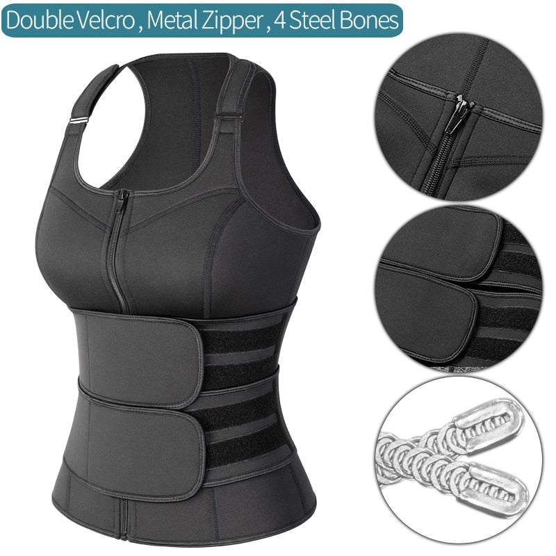 Neoprene Sauna Waist Trainer Vest for Women - Slimming Body Shaper with Double Tummy Control